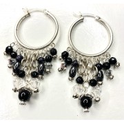 047 Boucles d'oreilles anneaux 10 trous onyx, hematites, tourmaline